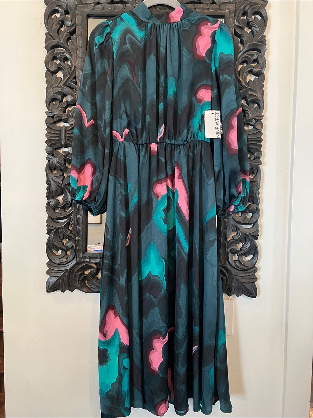 NWT Nine West Fall Dress Sz S Teal/Pink Swirl Print